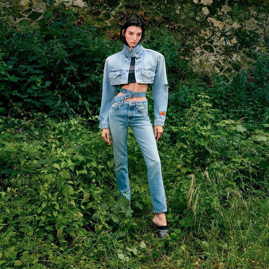 2020秋新款欧美走秀款小众缠绕腰精浅蓝水洗显长腿直筒牛仔裤0054