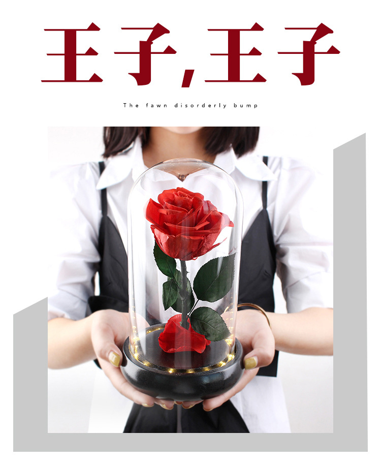 永生花玻璃罩礼盒小王子玫瑰花成品单支情人节礼物保鲜花厂家批发