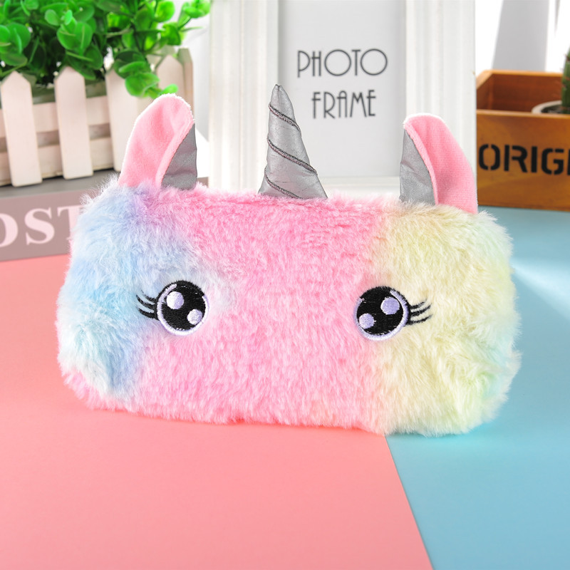 Cross-Border Cute Laser Unicorn Plush Large Capacity Pencil Case Student Stationery Bag Buggy Bag Factory Wholesale