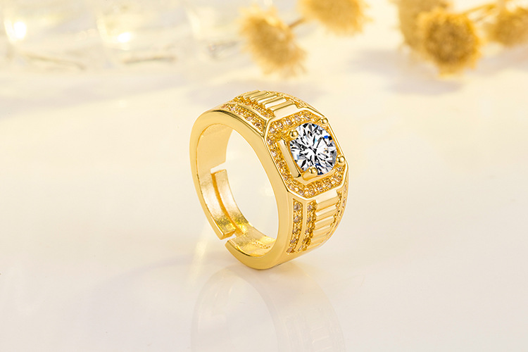 地摊货源镀黄金霸气满钻戒指 钻戒商务男戒保色双排镶钻订婚戒指