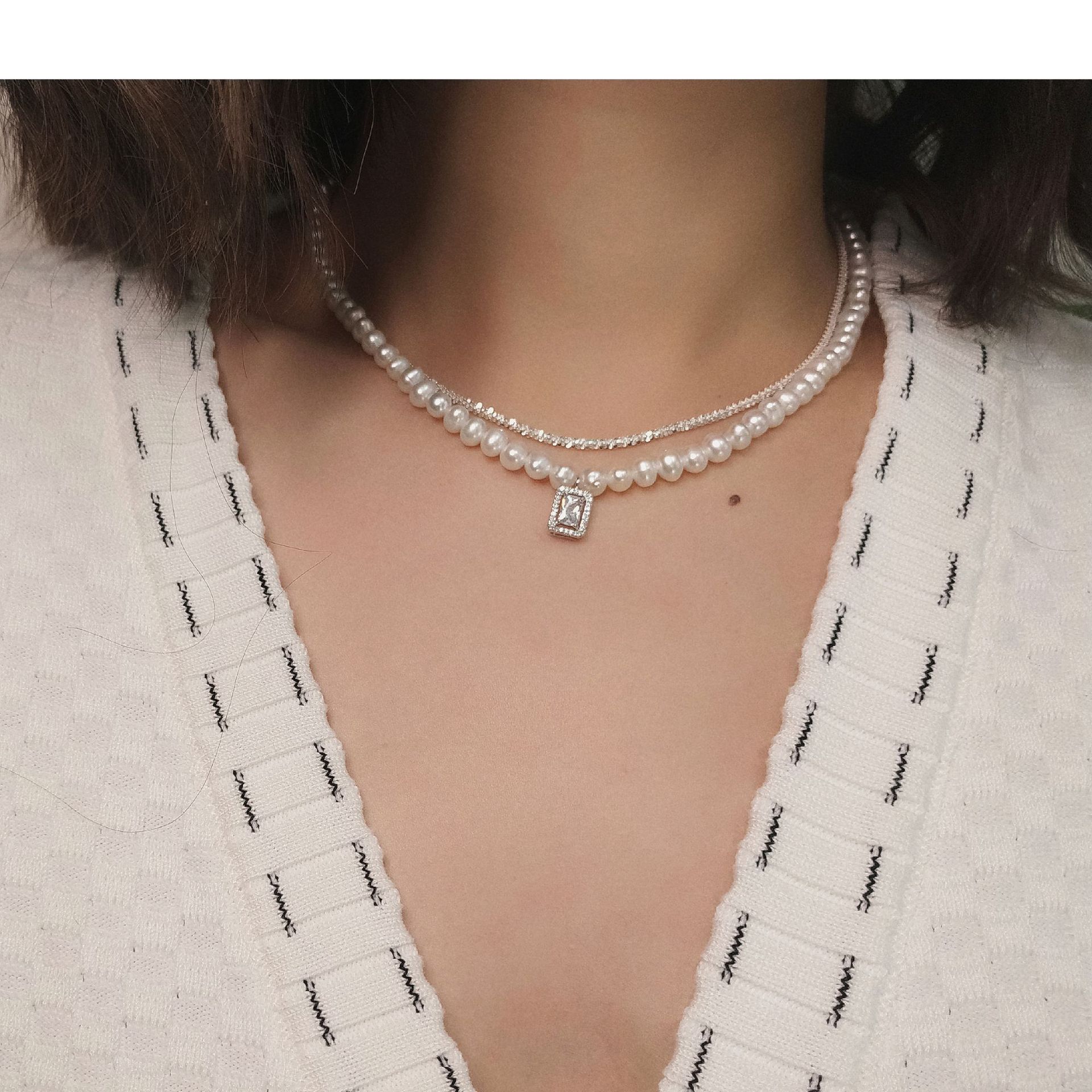 aaa锆石精致珍珠仙女超仙项链小品天然淡水珍珠锁骨链保色