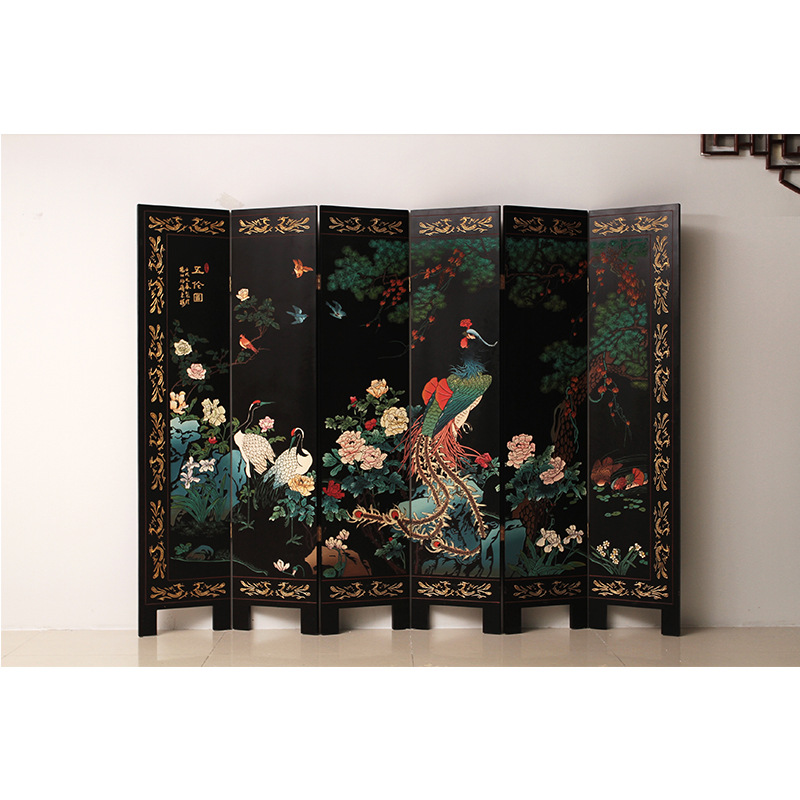 扬州漆器厂 刻漆工艺六扇屏风 折屏隔断可定制尺寸图案
