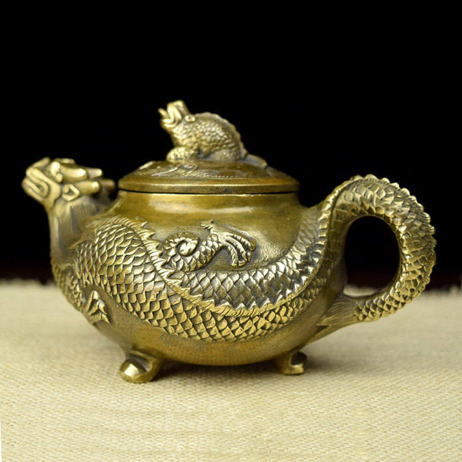 龙龟壶龙头壶龙身壶做旧仿古小龙壶壶摆件装饰黄铜铸造壶