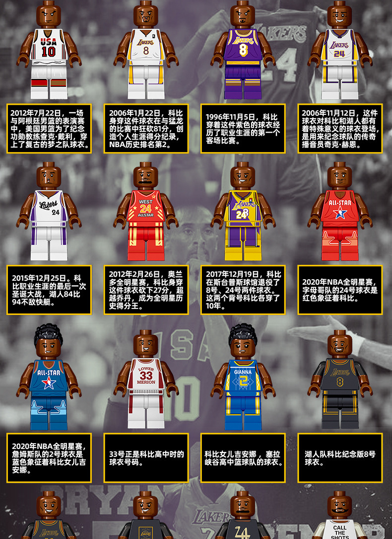 科比积木书收藏版国酷69957小颗粒拼插玩具礼物湖人人仔纪念手册