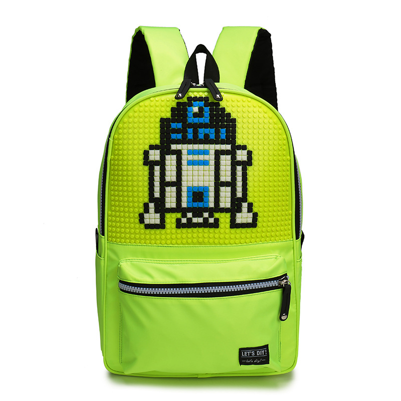 跨境热销大17寸小颗粒软胶积木拼图书包双肩背包图案或版型定制