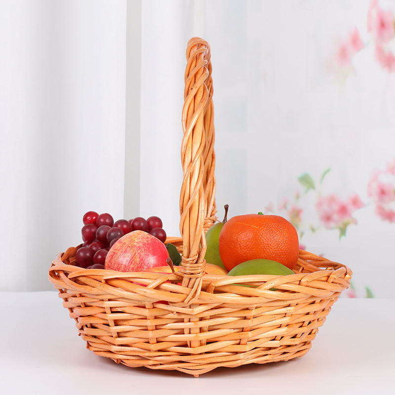 时尚柳编水果篮 创意户外手提藤编手提篮 野餐篮家用糖果点心篮子