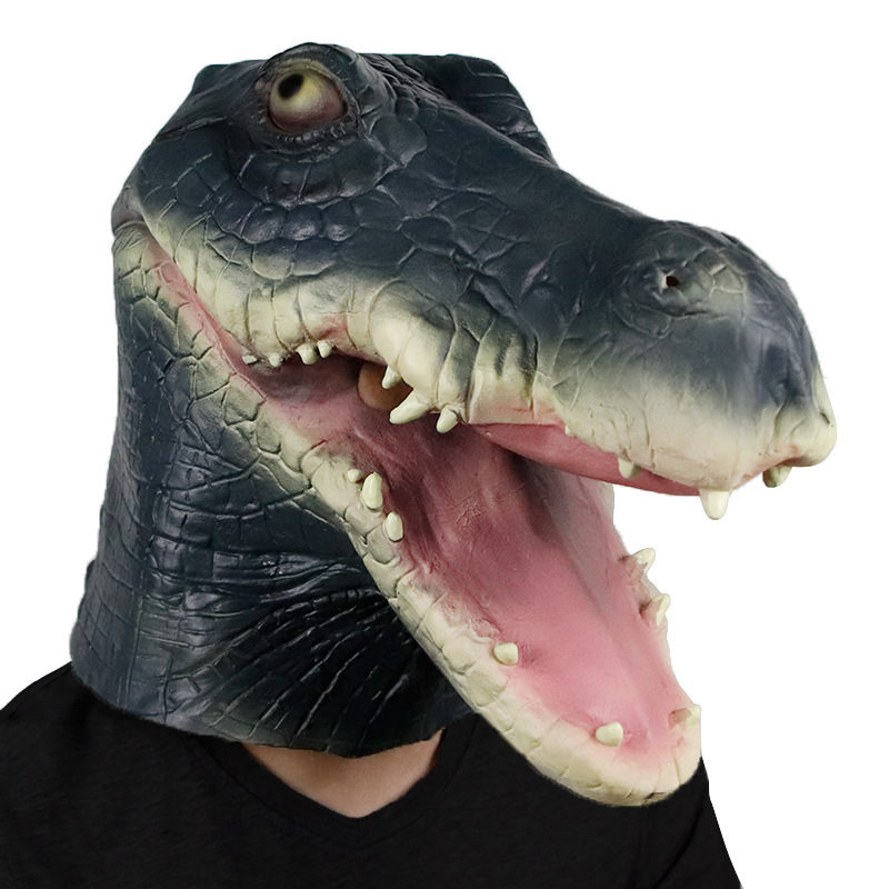 大嘴鳄鱼面具扬子鳄吓人面具 乳胶动物头套面具批发 搞怪卡通道具