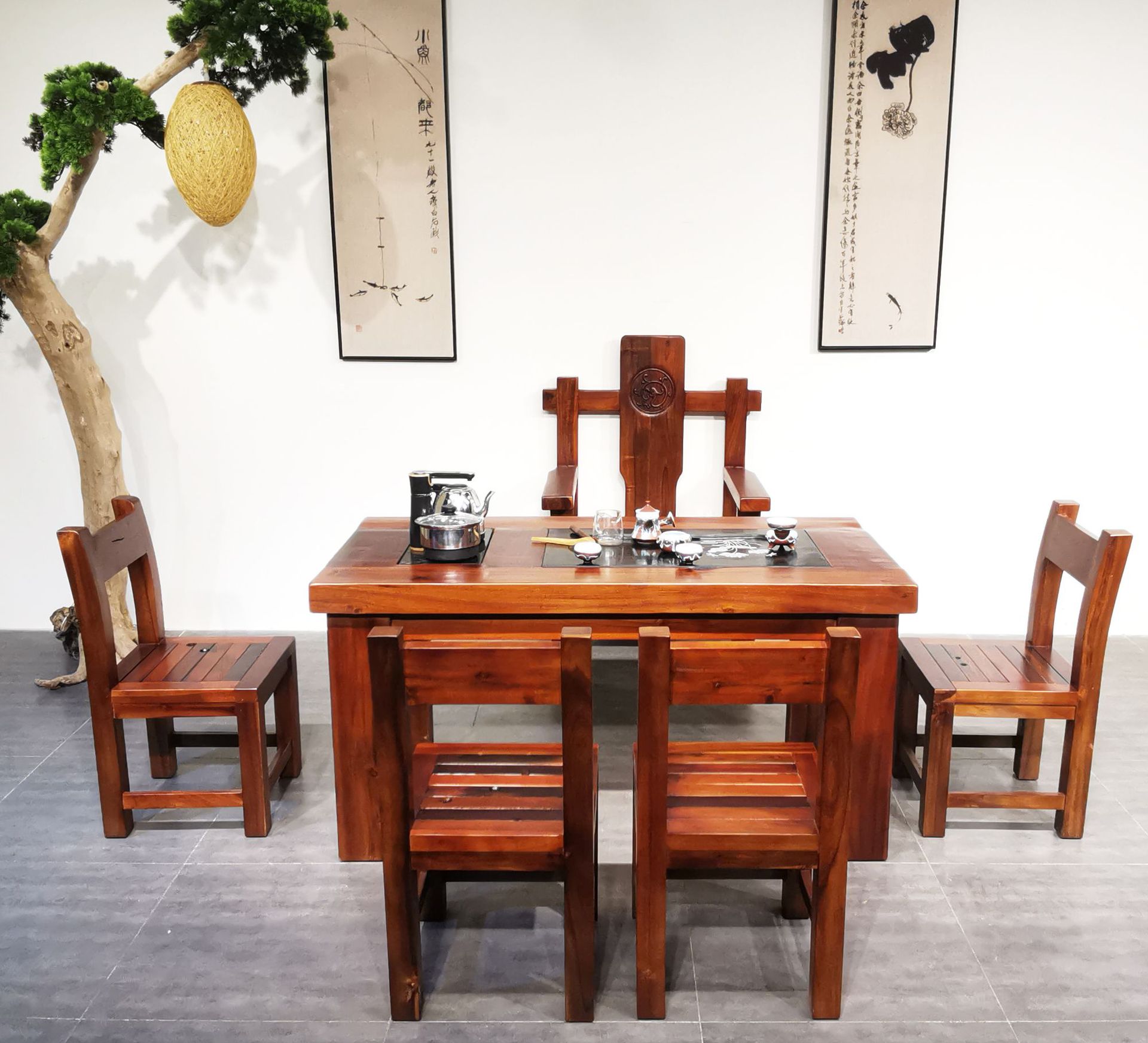 定制老船木茶桌实木茶台套装办公室会客室书房阳台新中式泡茶桌