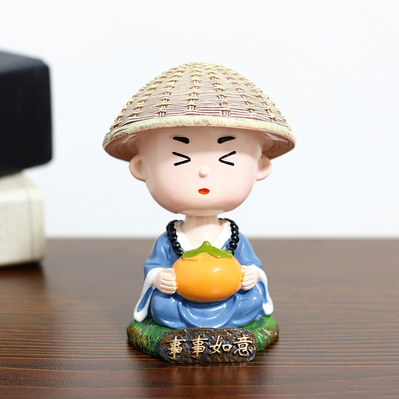 汽车内饰用品草帽摇头小和尚摆件可爱禅趣小沙弥系列和尚车载摆件