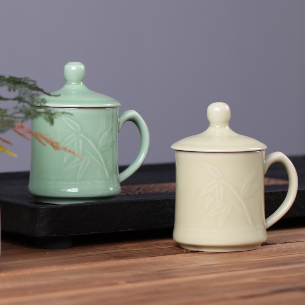 陶瓷水杯青瓷茶具马克杯 家用简约茶杯 办公室会议商务杯定制logo