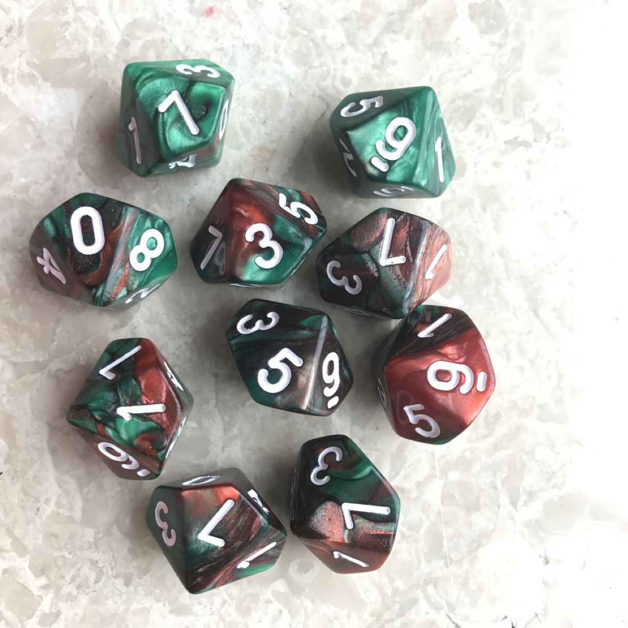 10面双色数字骰子 0-9十面多面骰子 数字色子 龙与地下城桌游骰子