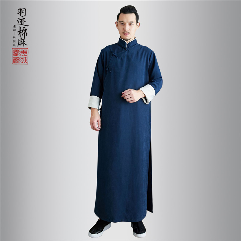 中国风男装春夏长袍马褂男宽松盘扣相声大褂演出服中式民国长衫男