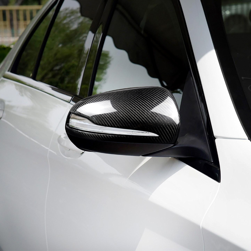 适用奔驰c级w205 glc x253后视镜碳纤维左驾替换式改装件干碳硬件