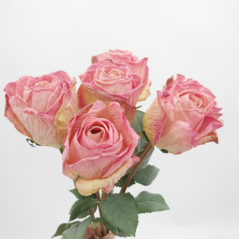 欧式复古做旧单头焦边玫瑰仿真假花摆件家居软装布景搭配材料丝花