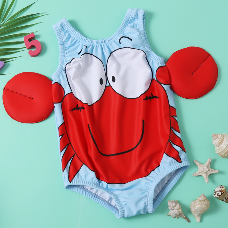 新款儿童泳衣 连体宝宝卡通泳衣 异性螃蟹连体款可代发