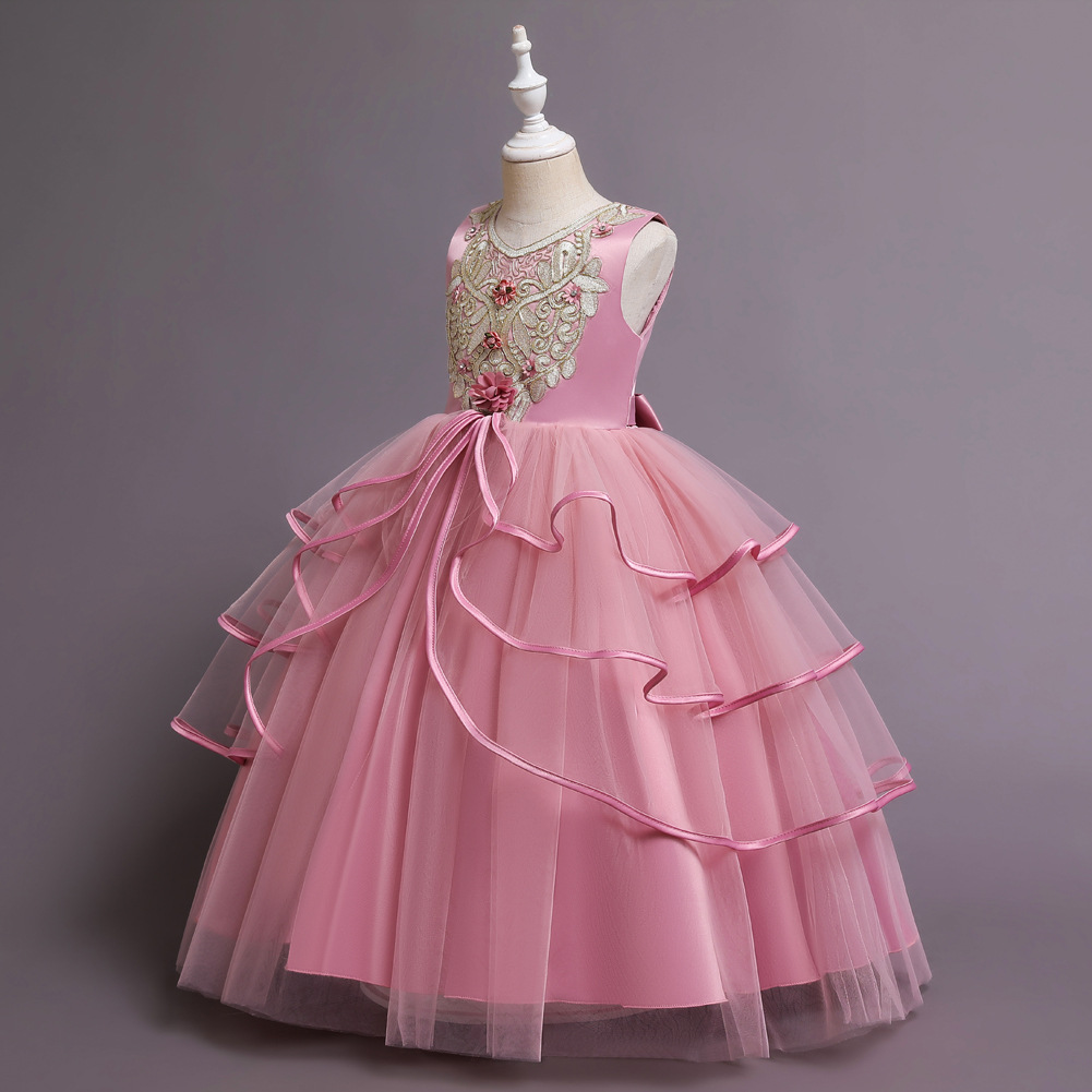 儿童宫廷风公主裙婚纱长款礼服裙中大童装走秀表演服蓬蓬裙花童装