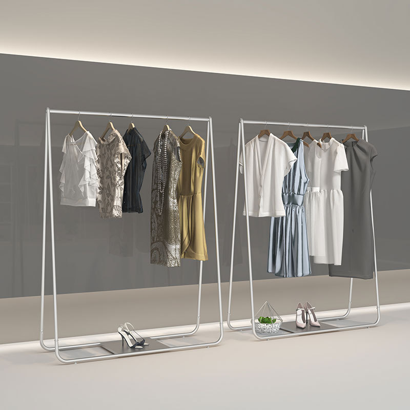服装店展示架银色落地式挂衣架女装店货架侧挂陈列架简约衣服架子