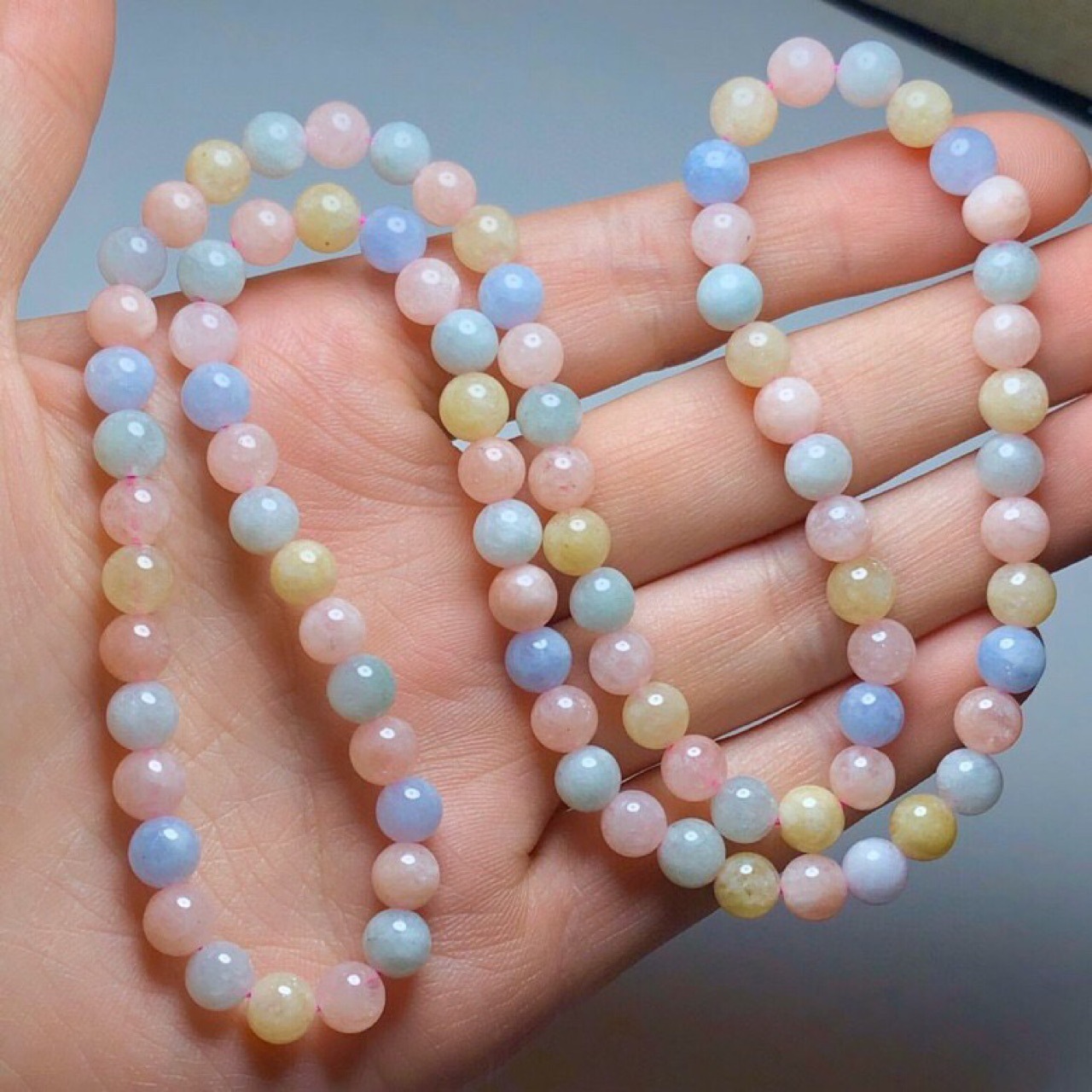 新品清新风天然摩根石三圈手链佛珠手串礼物女