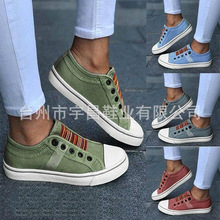 新款夏休闲单鞋女批发扣眼大码Casual shoes拼色休闲鞋女 懒人鞋