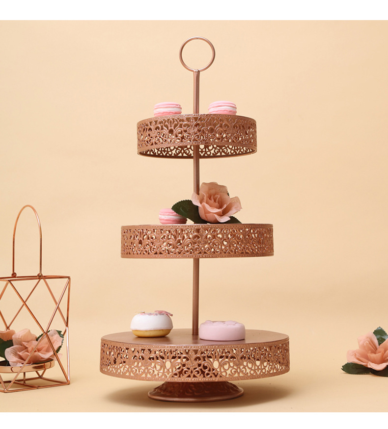 欧式玫瑰金蛋糕架不锈钢糕点架生日水果点心架多层甜品展示架