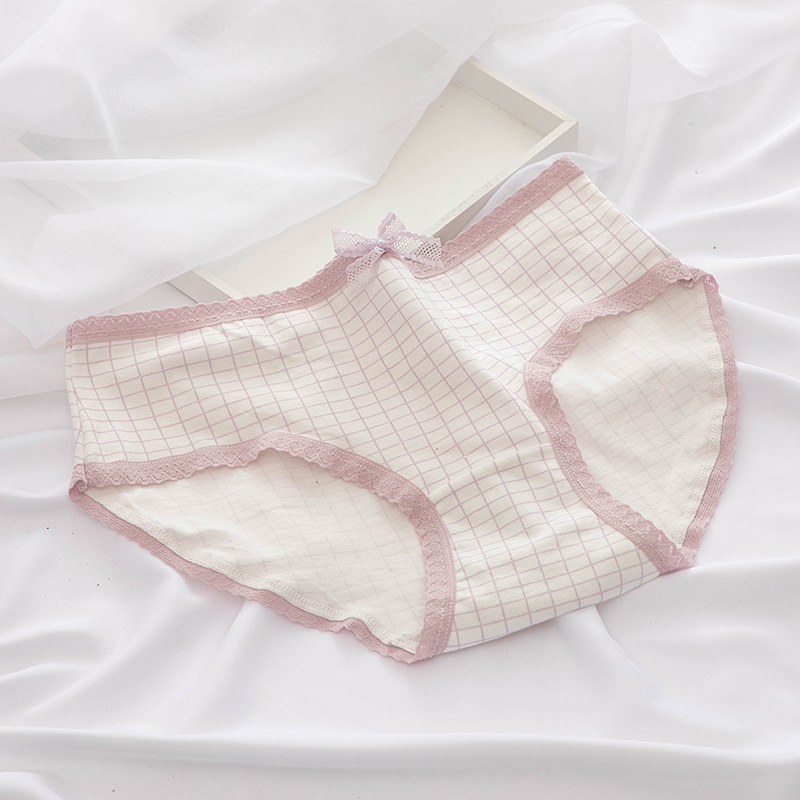 Tingweiya Taro Purple Lovely Girl's Underwear Cotton Crotch Breathable Women's Mid-Waist Panties Briefs Fat