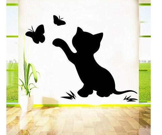 可爱小猫捉蝴蝶嬉戏图案墙贴艺术家居墙贴画-阿里巴巴