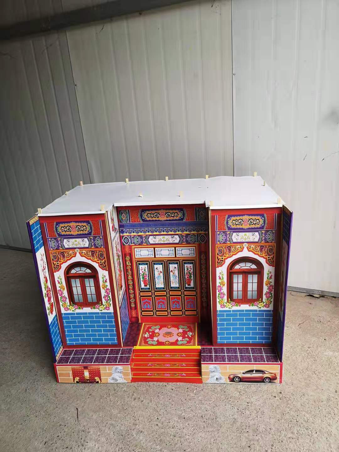 厂家批发殡葬用品纸活灵屋祭祀纸房子竹架灵房冥屋折叠仿古楼