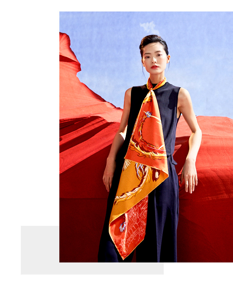 wensli/万事利 桑蚕丝女士丝巾两用 双面印花大方巾-凤凰于飞