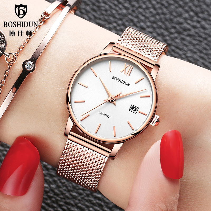 博仕顿手表女士手表女学生韩版简约女表休闲钢带表皮带表礼物女