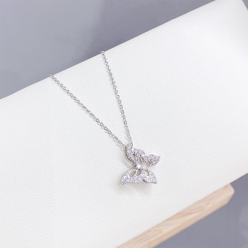 Butterfly Necklace Fashion Korean Style Full Diamond Pendant Fairy Sweet Little Fairy Clavicle Chain Jewelry Source Factory