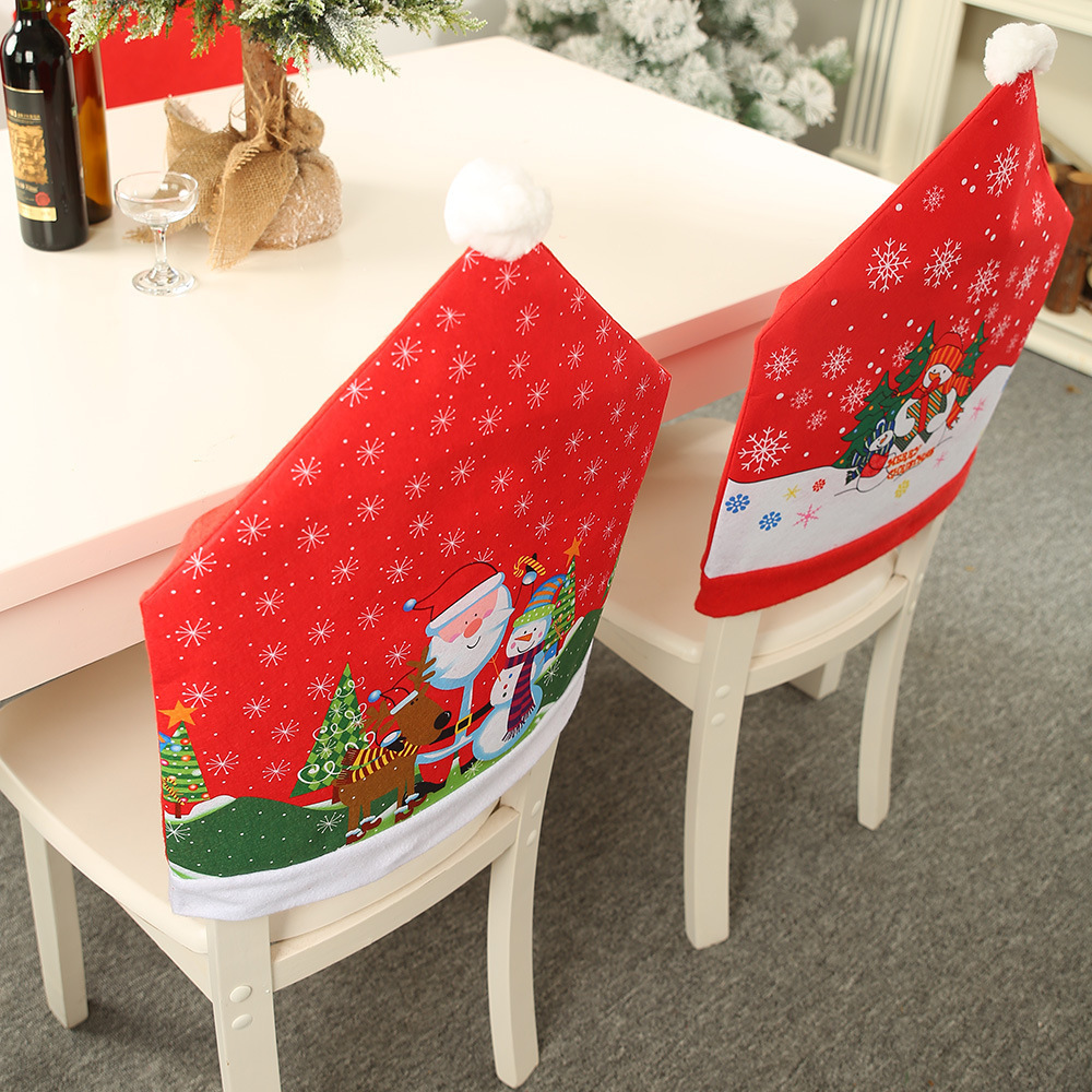 New Christmas Decorations Printed Chair Cover Snowflake Stool Chair Restaurant Home Fabric Large Hat Wholesale