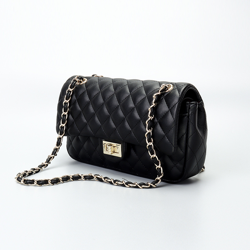 现货包包2020新款小香风菱格链条包中包pu女包时尚潮流单肩斜挎包