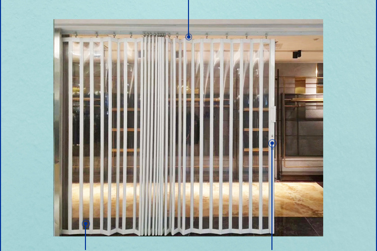 pvc透明商铺场折叠门铝合金水晶弧形侧拉推拉卷帘折叠门厂家