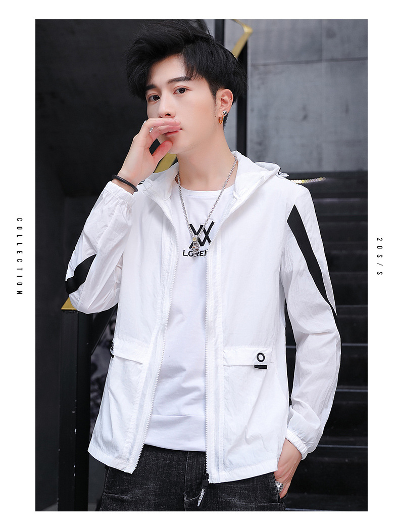 男士薄款皮肤衣外套夏休闲韩版潮流男防晒衣青少年男装连帽防晒服