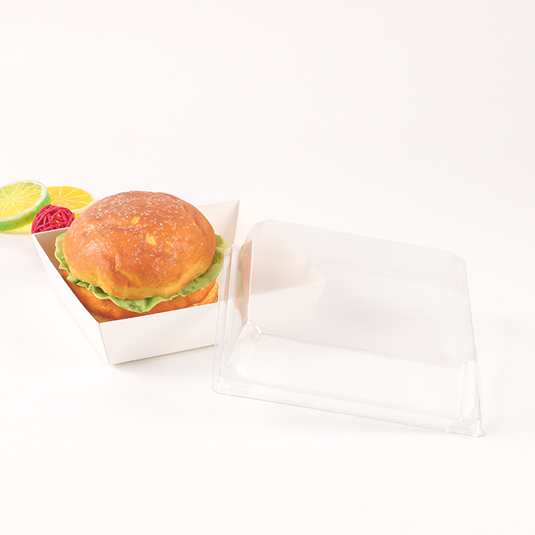 汉堡盒子一次性自折免折款汉堡包包装纸盒透明盖小吃纸盒打包盒