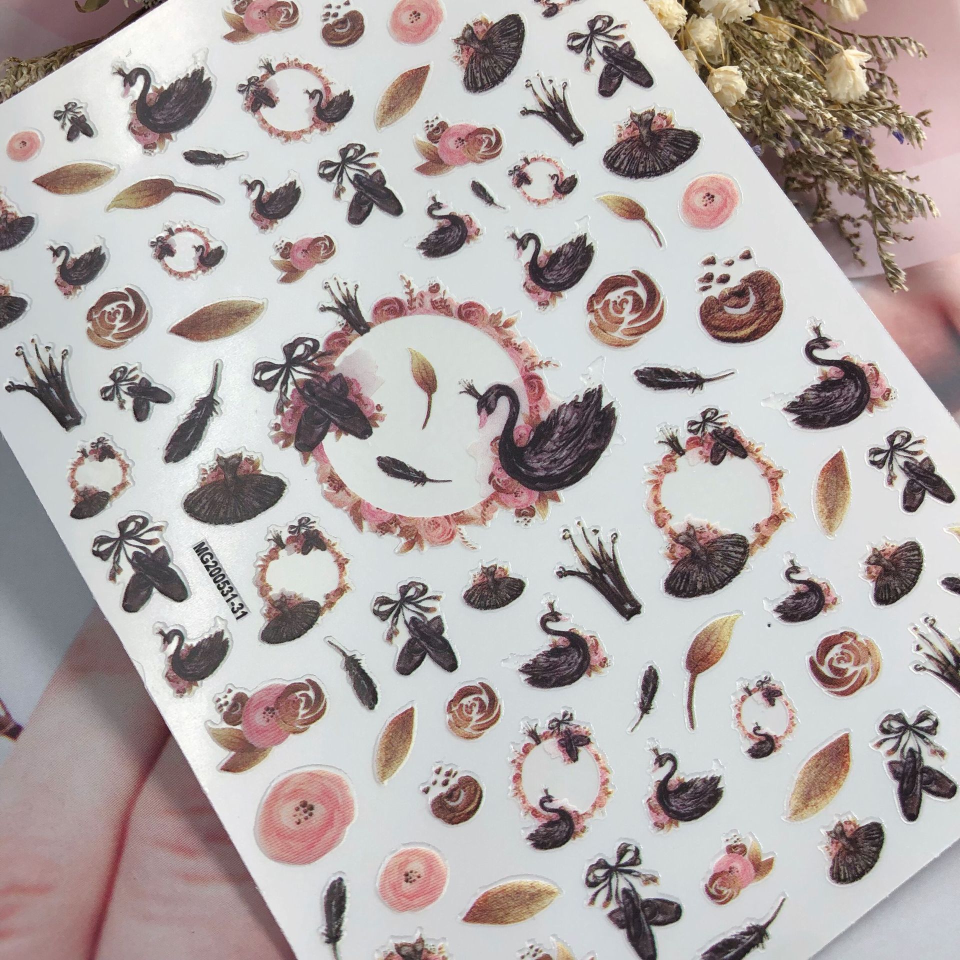 diy新款日式5月新款羽毛与天鹅美甲贴背胶美甲贴纸系列九厂家直供