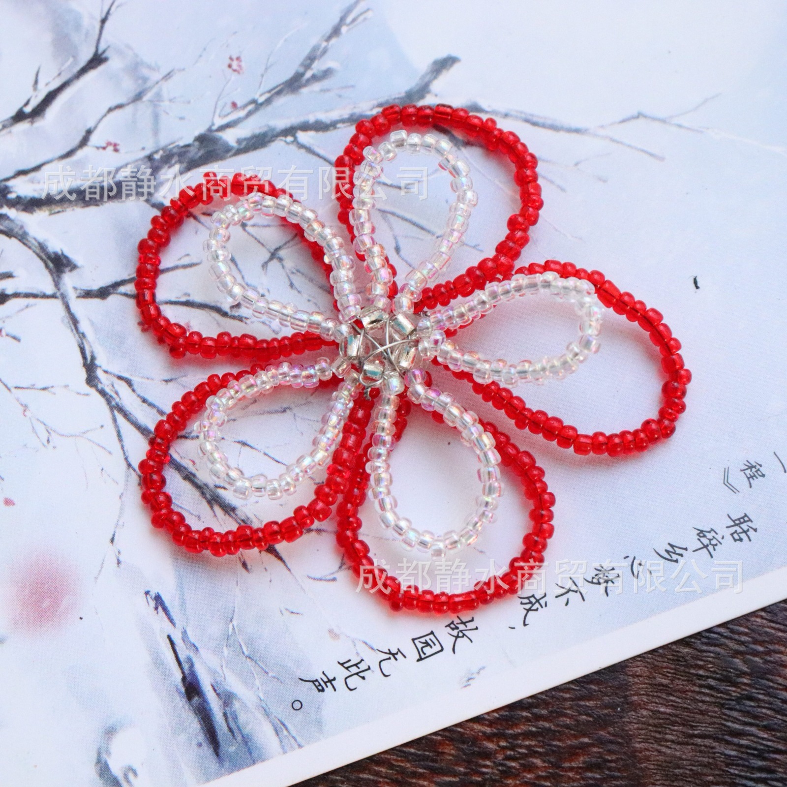 k16双层米珠珠花编织头花汉服古风头饰发簪簪花diy材料辅料