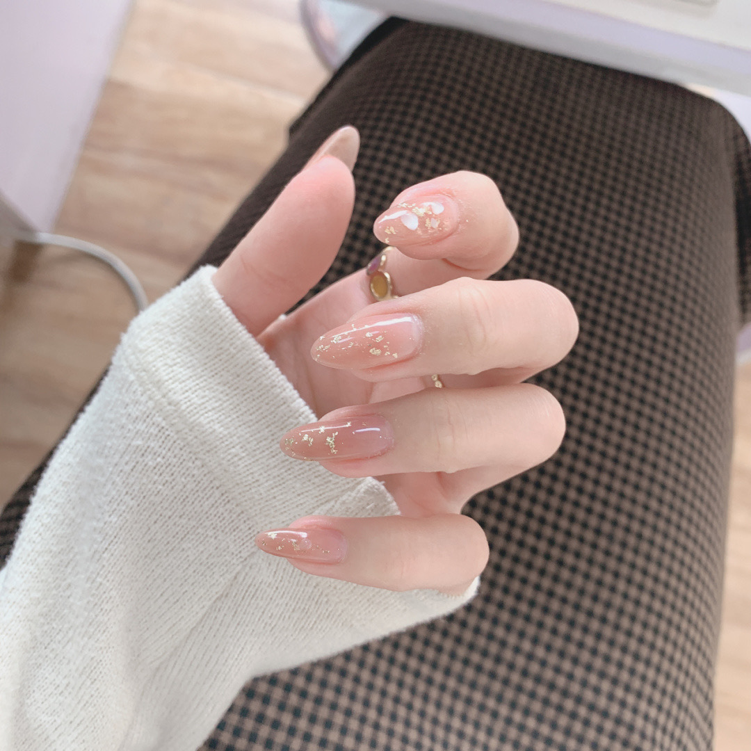 温柔裸色渐变天然贝壳穿戴甲成品假指甲美甲贴片指甲贴片防水可卸