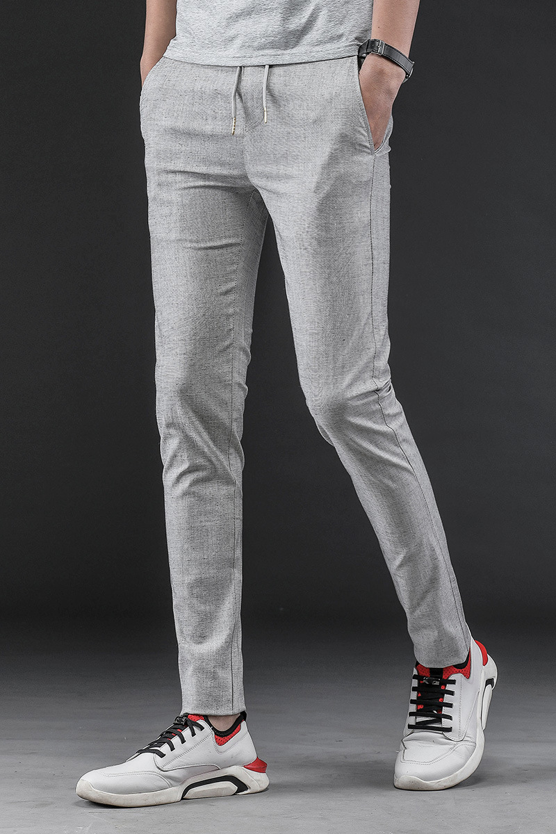 2020男士休闲裤夏季薄款男裤亚麻时尚潮牌男装松紧腰长裤子修身款