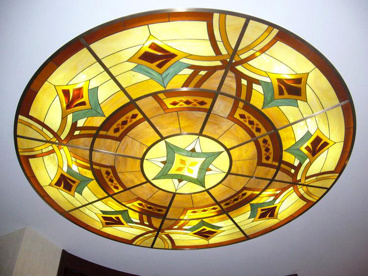 别墅室内彩绘玻璃天花伊斯兰风格彩色玻璃穹顶样式造型厂家定制