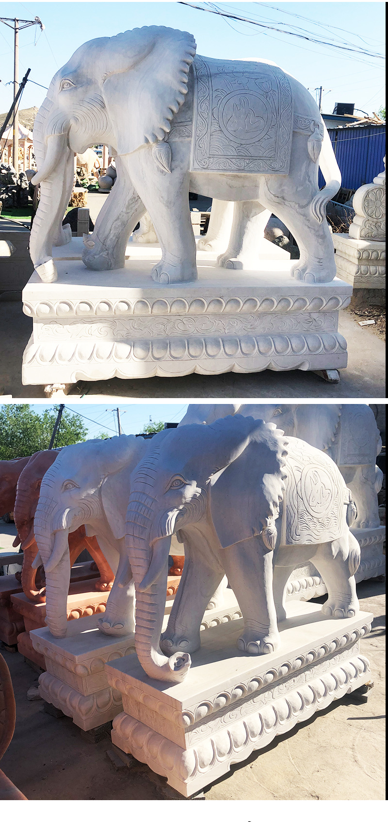 厂家现货公司别墅门口石雕大象 汉白玉酒店石象一对 晚霞红石大象