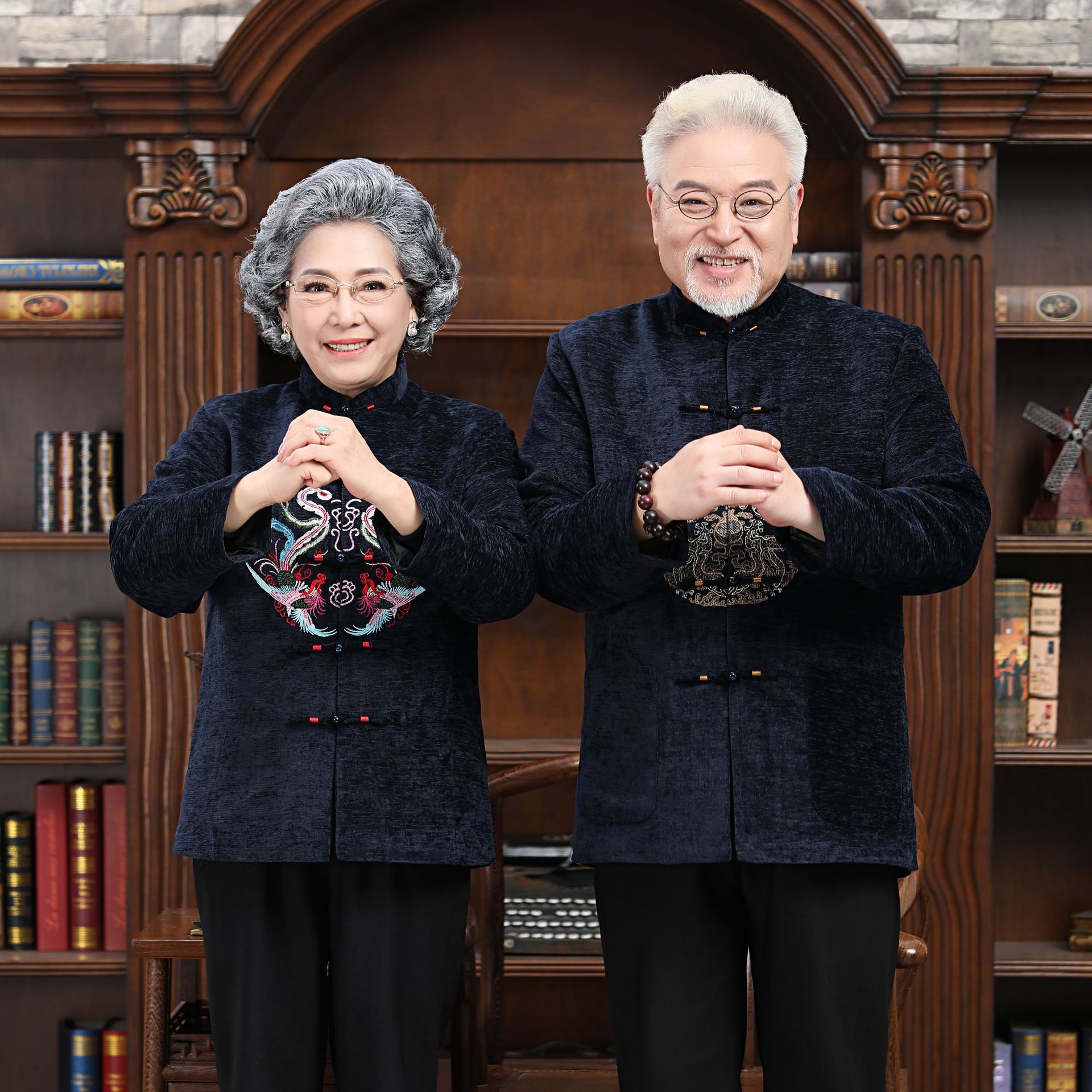 中老年人唐装情侣装男女秋冬季加厚外套拜年过寿生日爷爷奶奶衣服