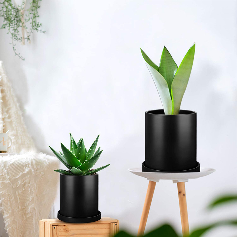 Amazon Style Matte Ceramic Flower Pot Large Balcony Indoor round Simple Green Radish Succulent Flower Pot with Tray