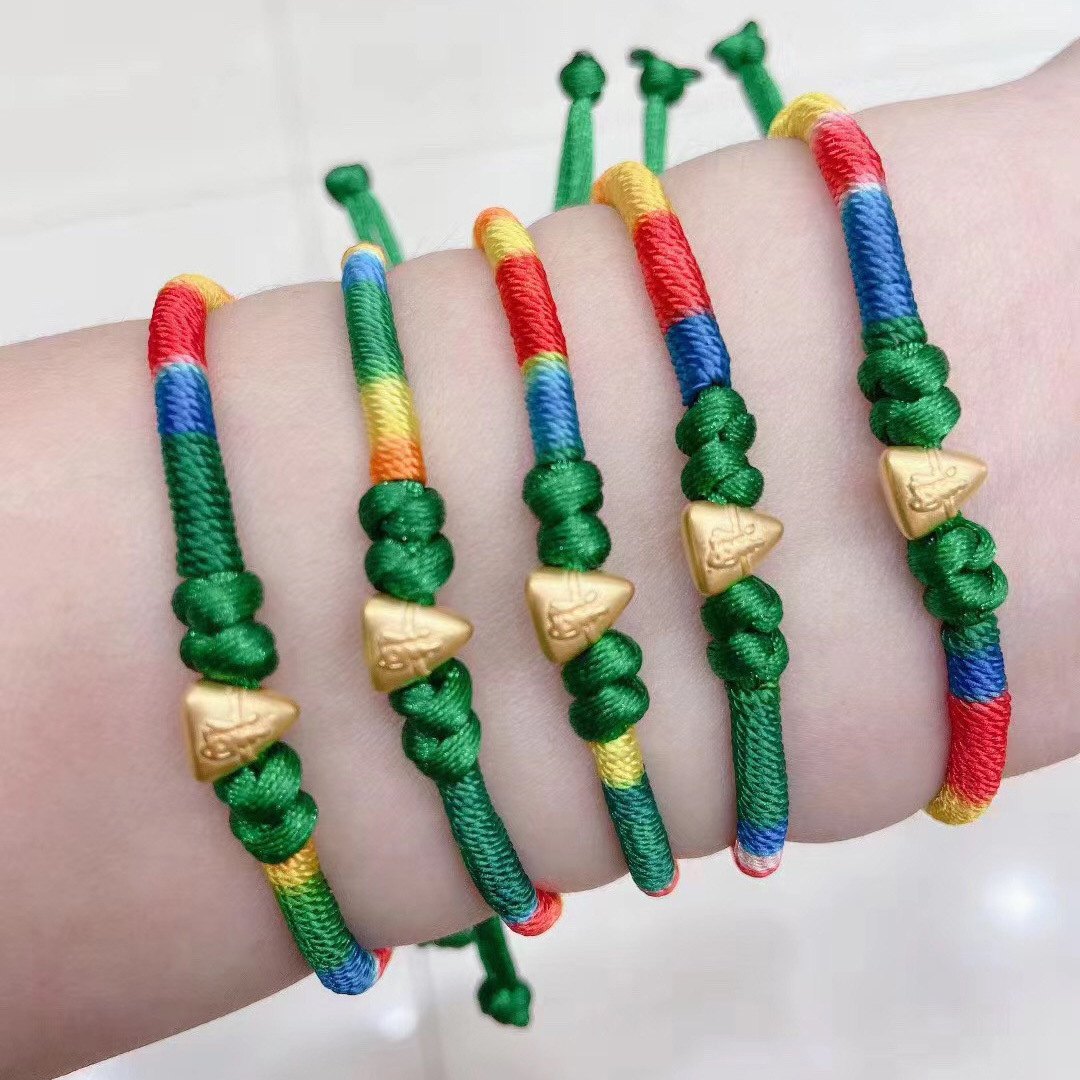 端午节足金粽子吊坠项链999黄金小金粽手编绳手链3d硬金福粽金饰