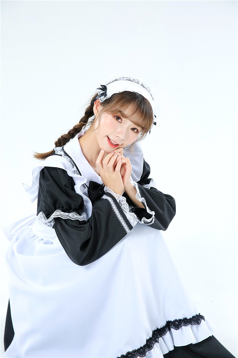 万圣节英国贵族传统女仆装长款经典黑白角色女佣服lolita洋装批发