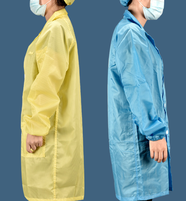 防静电大褂工作服条纹蓝白黄食品车间无尘洁净服网格防静电服大褂