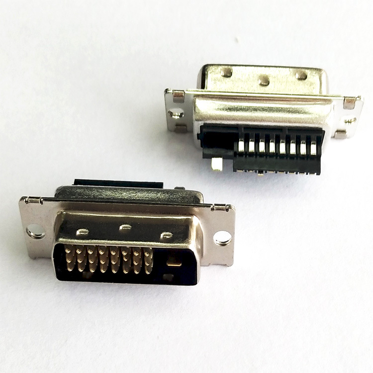 dvi连接器 dvi24 1公头 焊线式 黑胶 前壳镀镍 端子g/f dvi插头