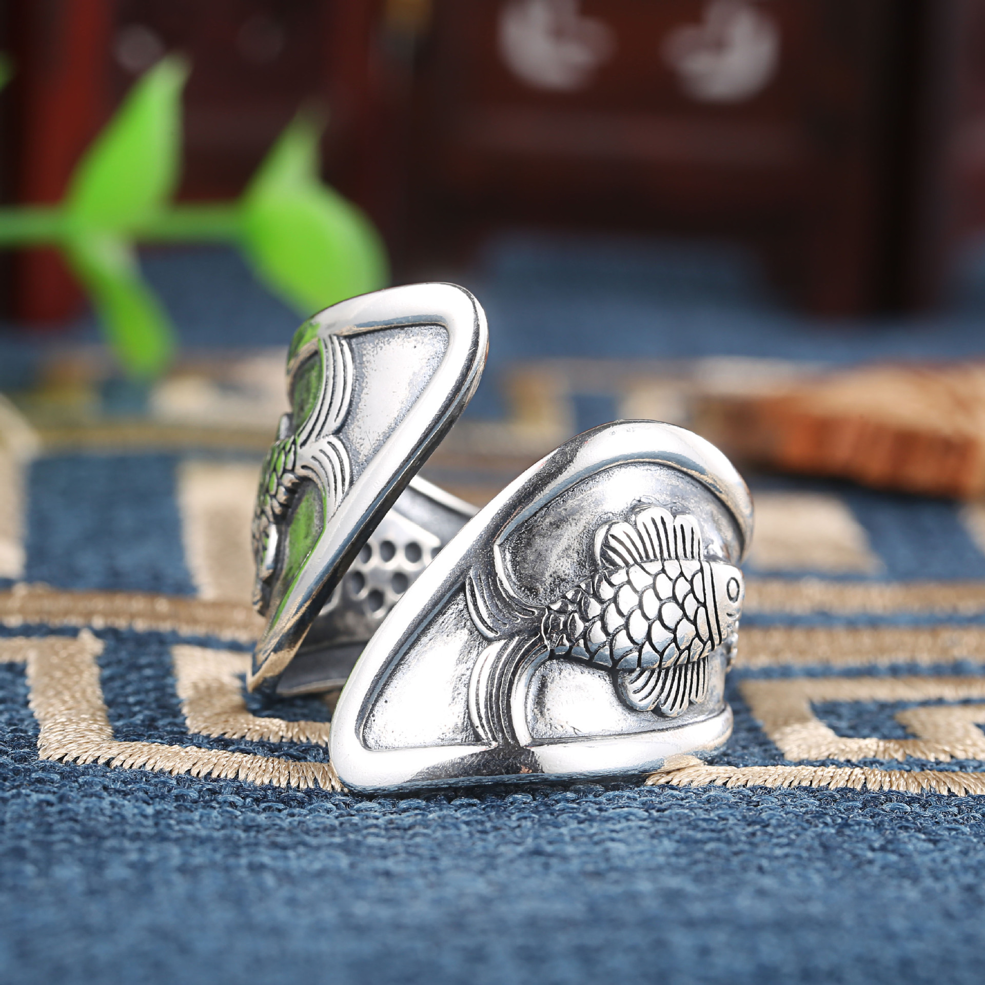 悦心925纯银复古做旧双鱼戒指年年有余个性拇指食指中指男女通用