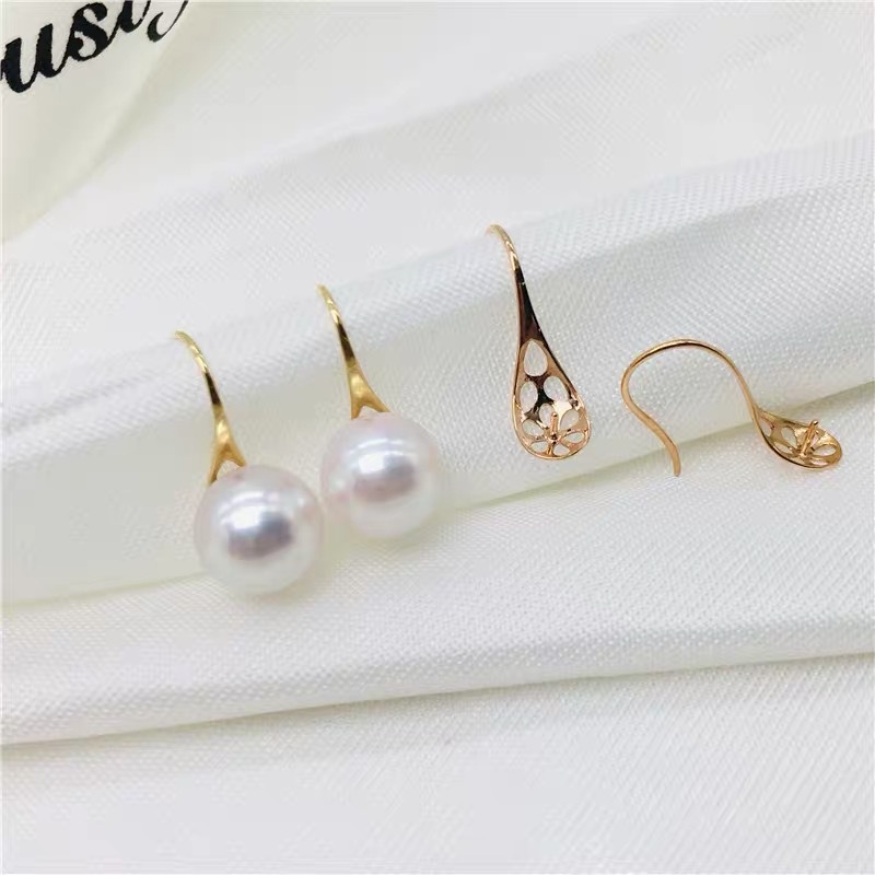 g18k纯金高跟鞋耳勾耳饰耳钩翡翠天然淡水珍珠玫瑰金耳环diy配件