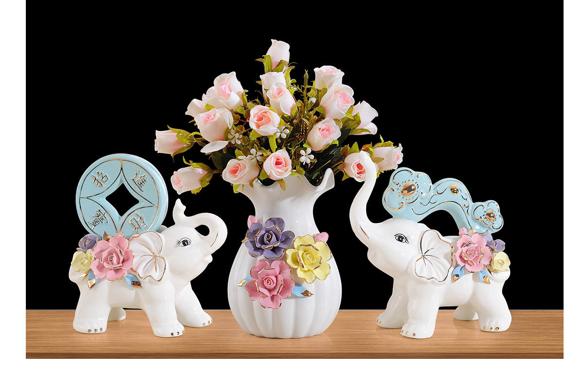 生日礼物花瓶大象家居装饰品结婚礼物客厅酒柜摆件陶瓷房间办公室
